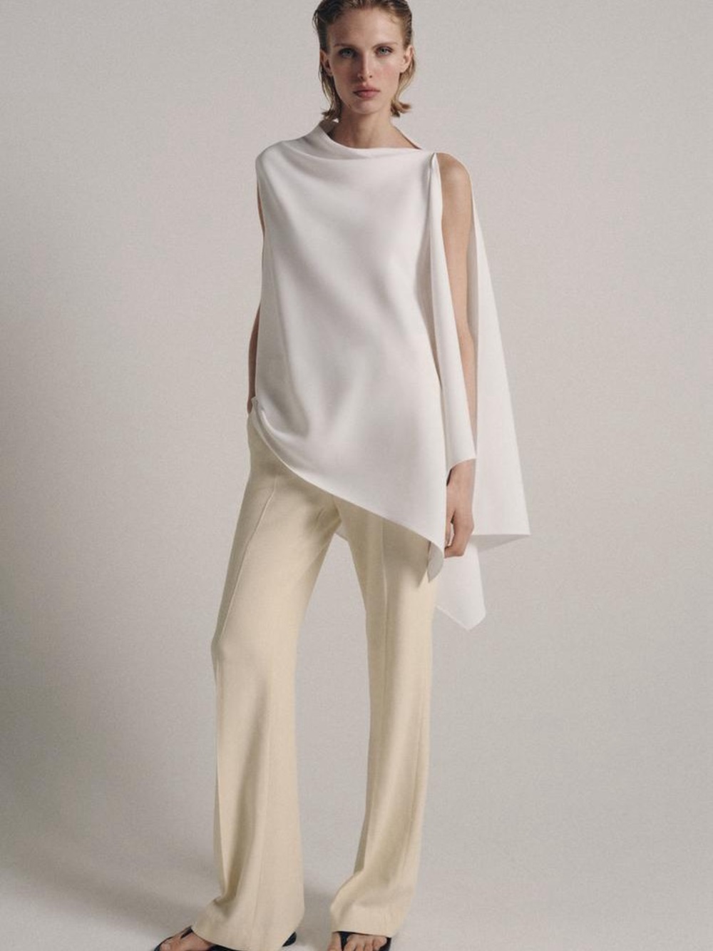 Zara Cream High-Rise Wide-Leg Trousers